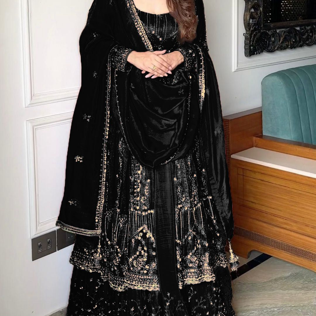 Classy Crunchy Silk Embroidered Suit