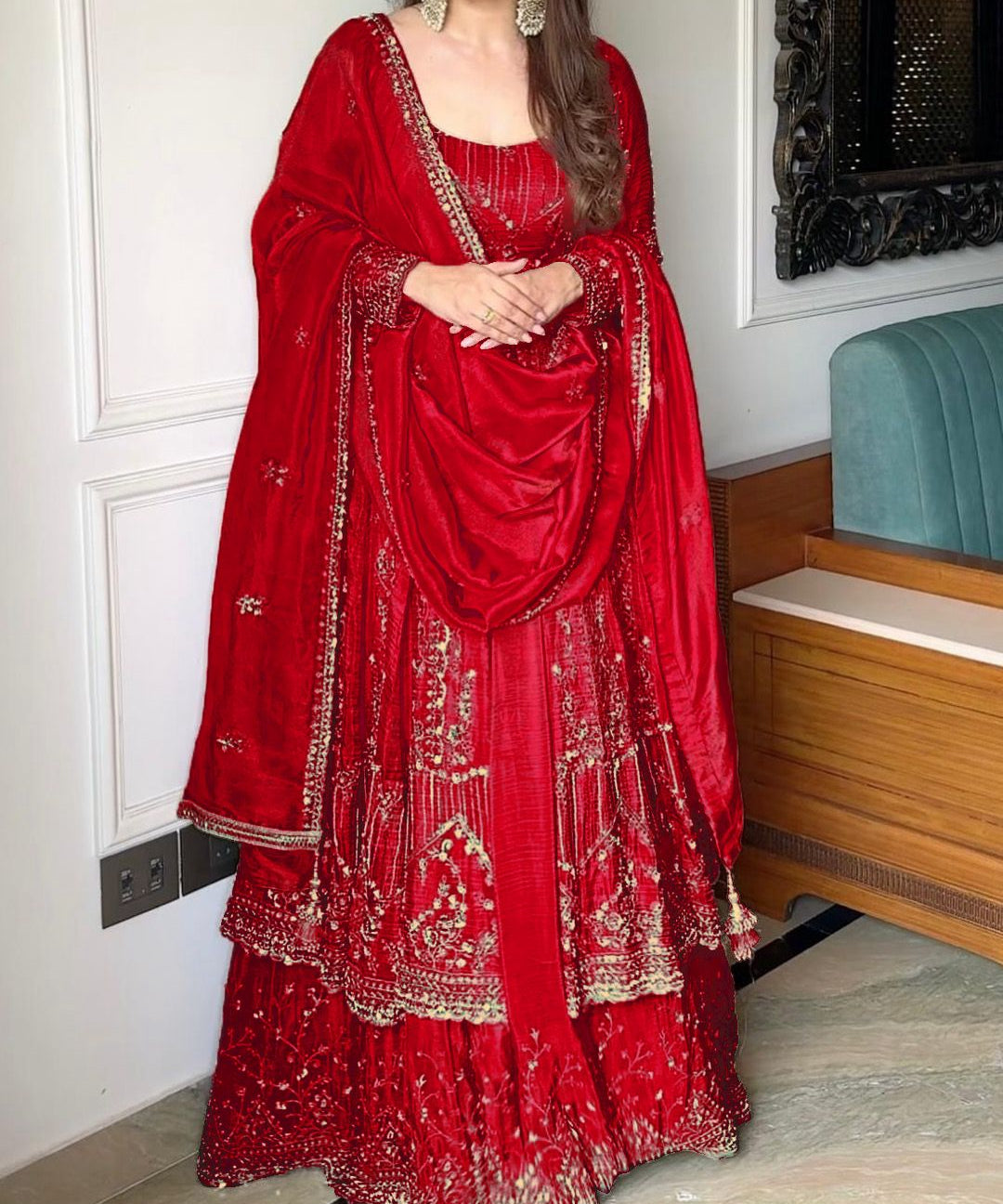 Classy Crunchy Silk Embroidered Suit