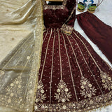 Shiny Embroidered Fandy Silk Suit