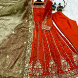 Shiny Embroidered Fandy Silk Suit