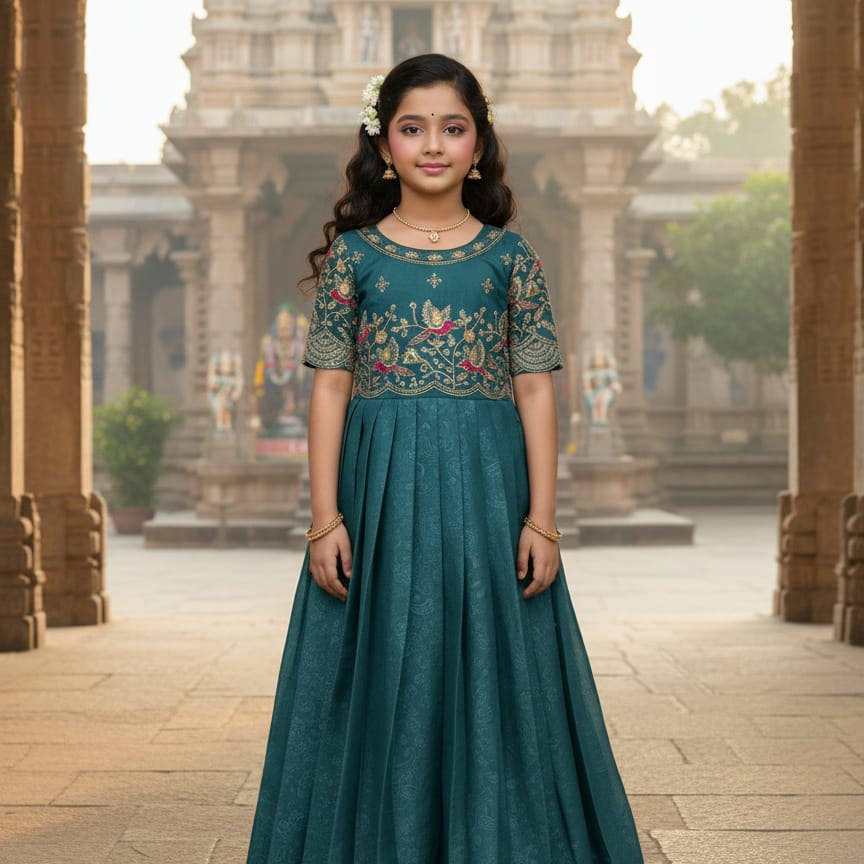 Designer Kids Silk Anarkali Gown