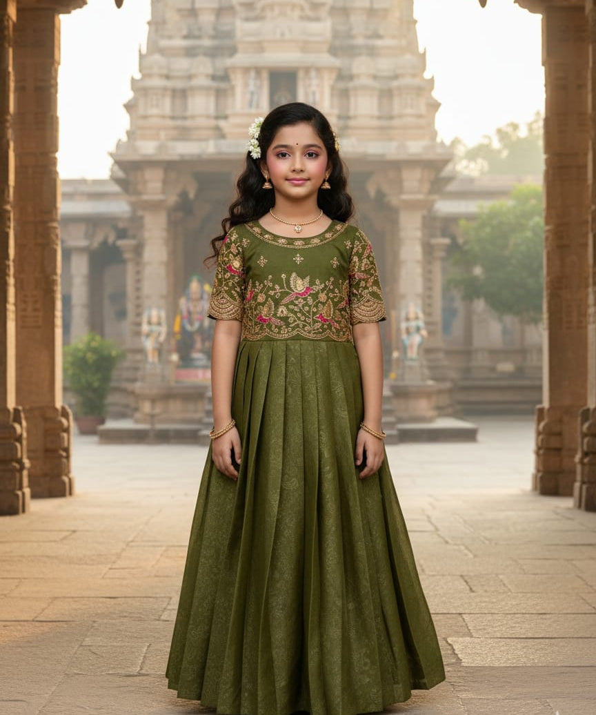 Designer Kids Silk Anarkali Gown