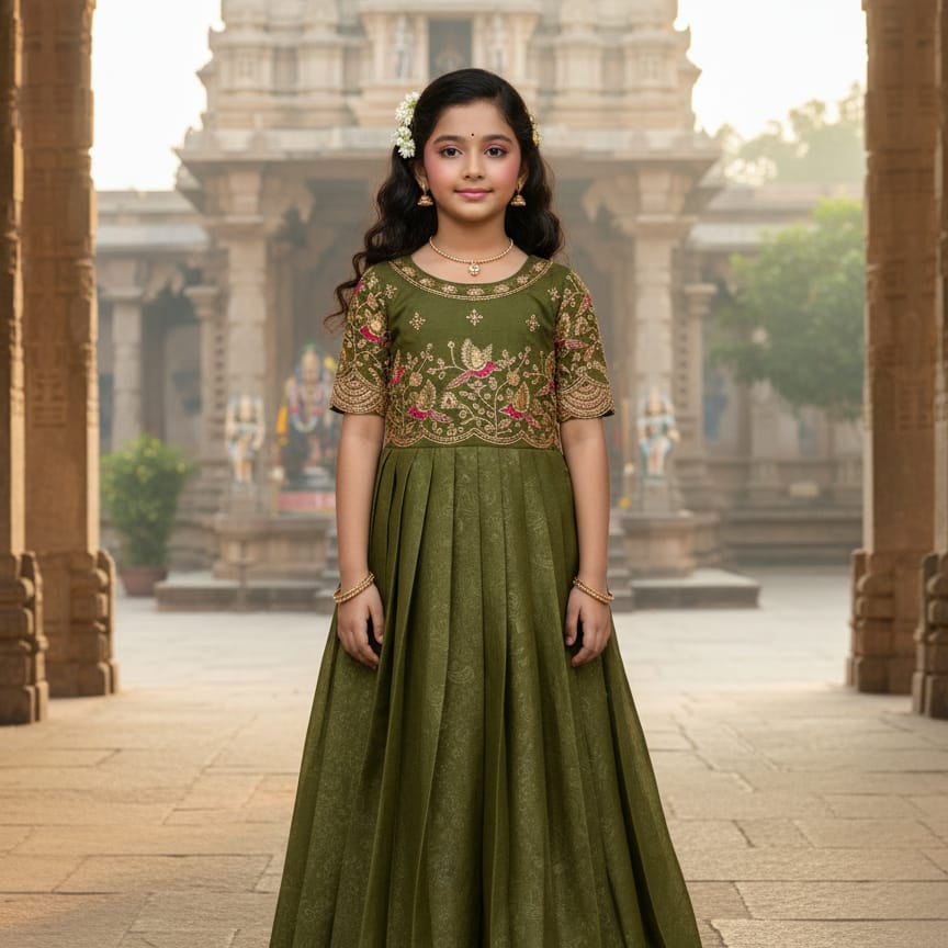 Designer Kids Silk Anarkali Gown