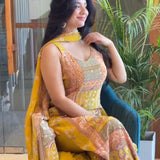 plus size straight suit with mirror work