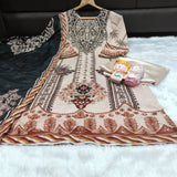 plus size Pakistani Maslin Suit with Real Mirror Work