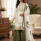 Designer Whiet Olive Embroidered Suit