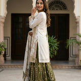 Designer Whiet Olive Embroidered Suit