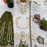 Designer Whiet Olive Embroidered Suit