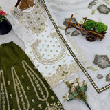 Designer Whiet Olive Embroidered Suit