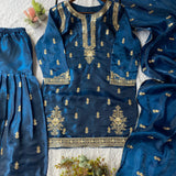 Bluish Shiny Embroidered Top Sharara