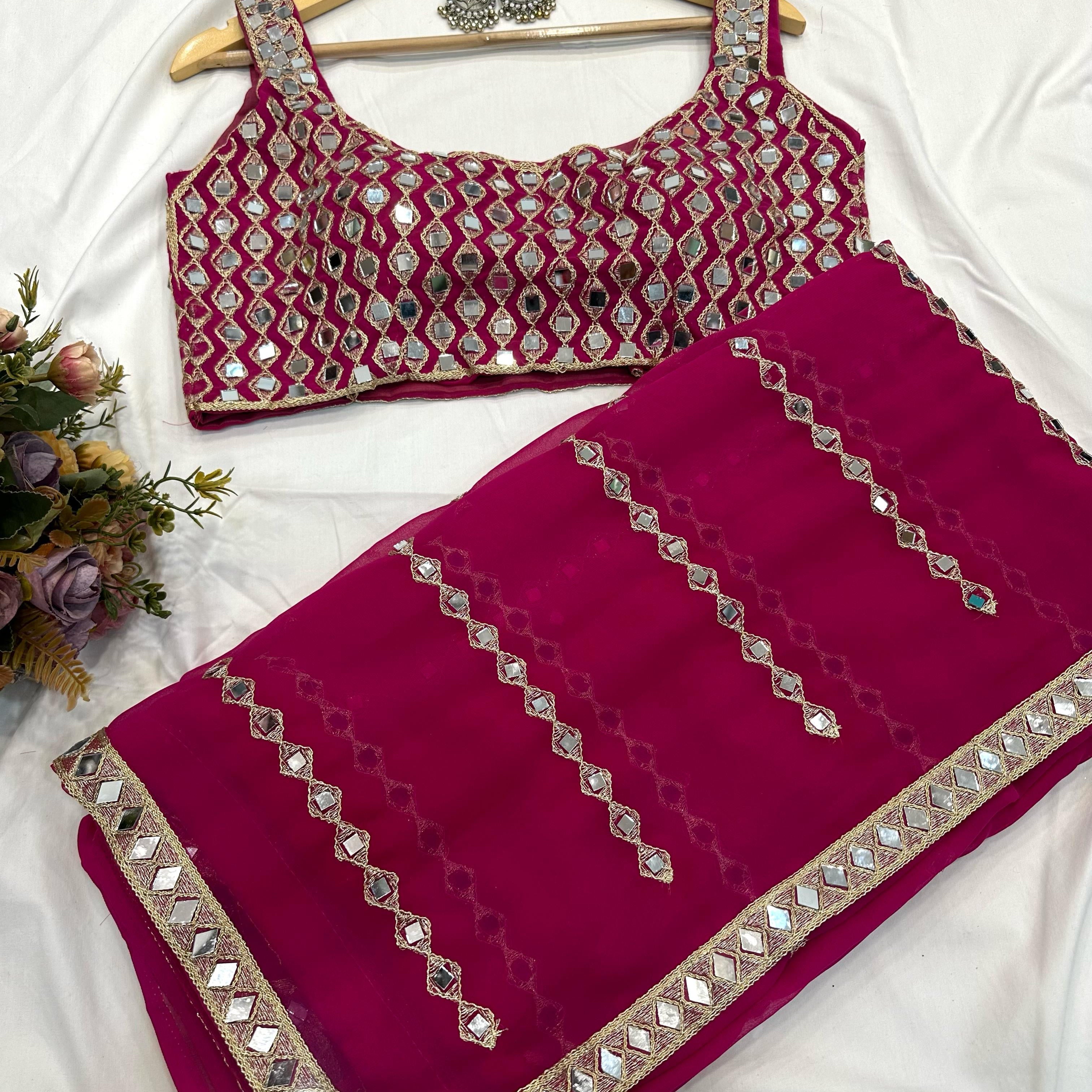 Trending Striped Mirror Work Saree