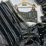 Trending Striped Mirror Work Saree