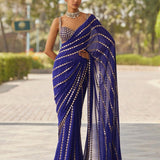 Trending Striped Mirror Work Saree
