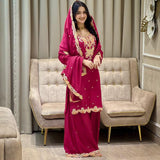 Festive Chinon Silk Embroidered Suit
