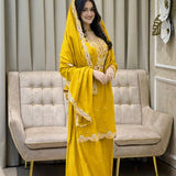 Festive Chinon Silk Embroidered Suit