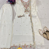 Festive Chinon Silk Embroidered Suit