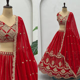 Stunning Red Georgette Lehenga