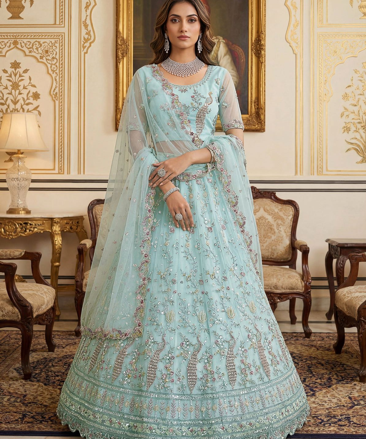 Lavish Bridal Motif Handwork Lehenga