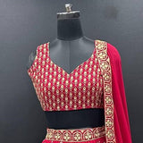 Red Designer Georgette Embroidered Lehenga