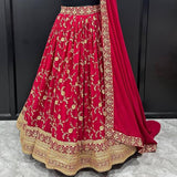 Red Designer Georgette Embroidered Lehenga