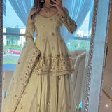 Stylish Creamy Chinon Top Lehenga