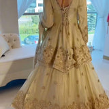 Stylish Creamy Chinon Top Lehenga