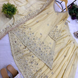 Stylish Creamy Chinon Top Lehenga