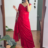 Stunning Red Ready To Wear Saree