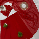 Stunning Red Ready To Wear Saree