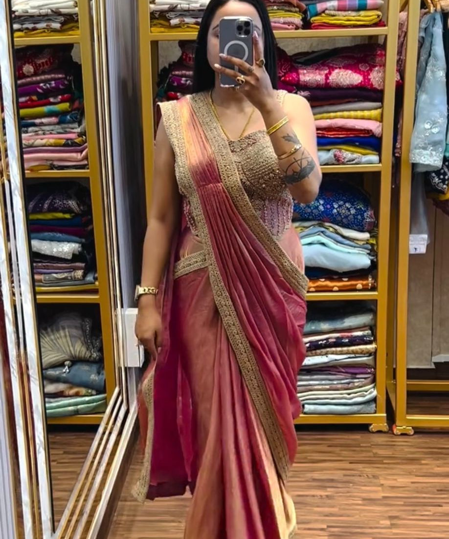 Stunning Red Ready To Wear Saree