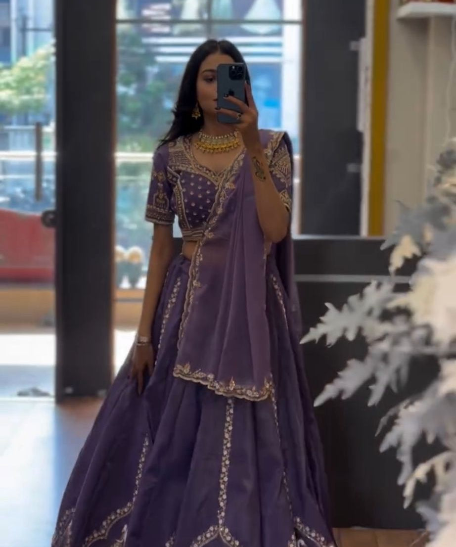 Designer Embroidered Chinon Lehenga
