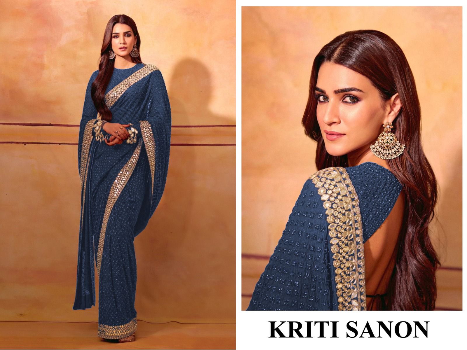 Celebrity Mirror Work Embroidered Saree