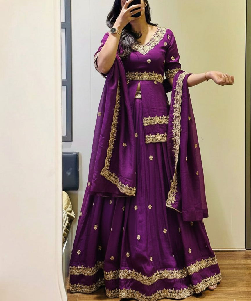 Exclusive Traditional Chinon Silk Lehenga