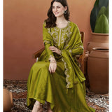 Olive Vichitra Silk Flared Suit