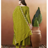 Olive Vichitra Silk Flared Suit