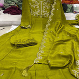 Olive Vichitra Silk Flared Suit
