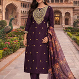 Wine Heavy Viscose Straight Suit