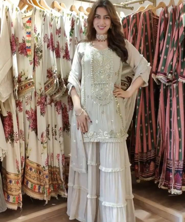 Elegant Georgette Embroidered Top Sharara