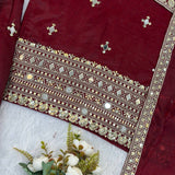 Maroon Gmy Silk Embroidered Suit