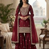 Maroon Gmy Silk Embroidered Suit