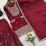 Maroon Gmy Silk Embroidered Suit