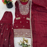 Maroon Gmy Silk Embroidered Suit