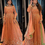 Designer Orange Silk Top Lehenga