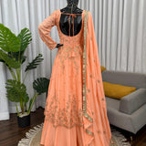 Designer Orange Silk Top Lehenga