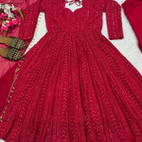 Stunning Cherry Red Emrboidered Suit