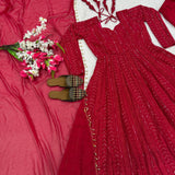 Stunning Cherry Red Emrboidered Suit