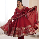 Maroon Designer Embroidered  Anarkali Gown