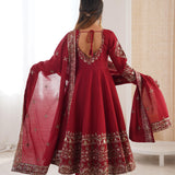 Maroon Designer Embroidered  Anarkali Gown