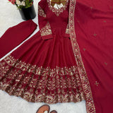 Maroon Designer Embroidered  Anarkali Gown