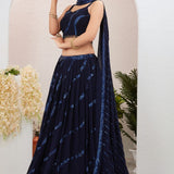 Dark Blue Georgette Embroidered Lehenga
